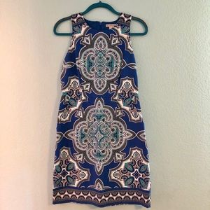 Blue and white print sheath dress. Size 6.